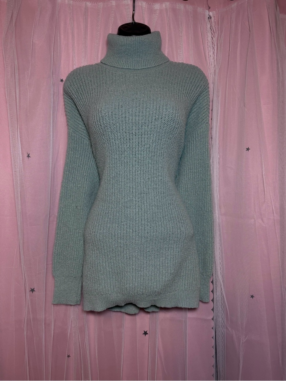 Cozy Maurices Light Turquoise Turtleneck Knit Sweater